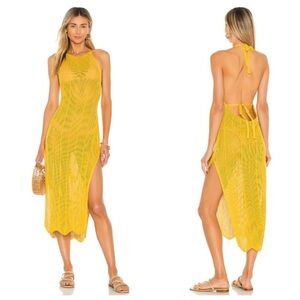 Jen's Pirate Booty Moana Yellow Crochet Knit Sheer Halter Midi Dress Small